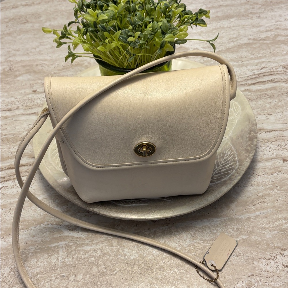 Vintage Coach Quincey Crossbody Bag in Bone White Leather